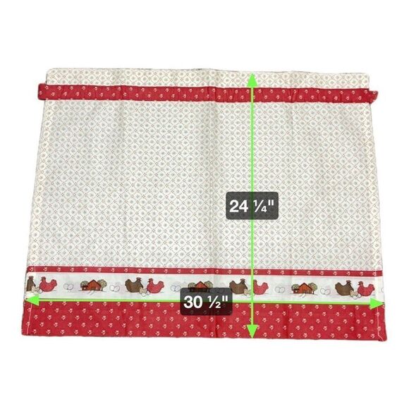 Red Chicken Print Farmhouse Style Valances Curtain Set Retro Kitchen Decor Craft - Picture 4 of 16